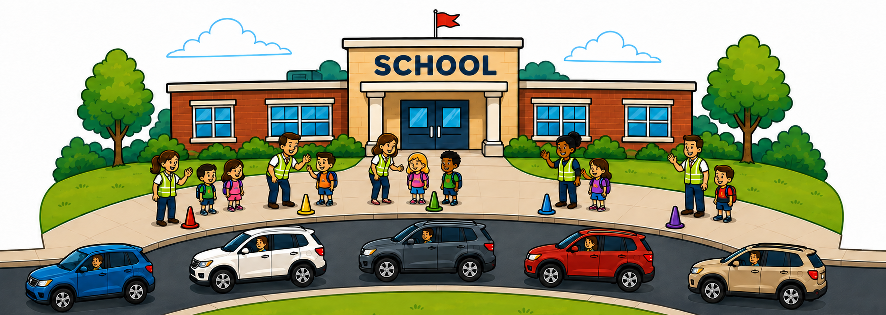 SchoolPickupLine school pickup illustration and logo