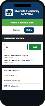 SchoolPickupLine mobile entry screen