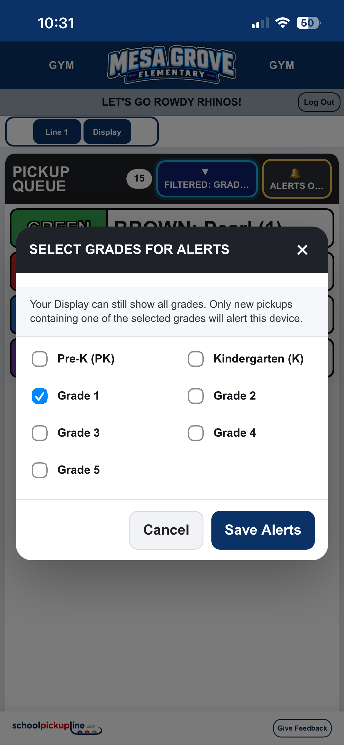 Mobile alert grade selection