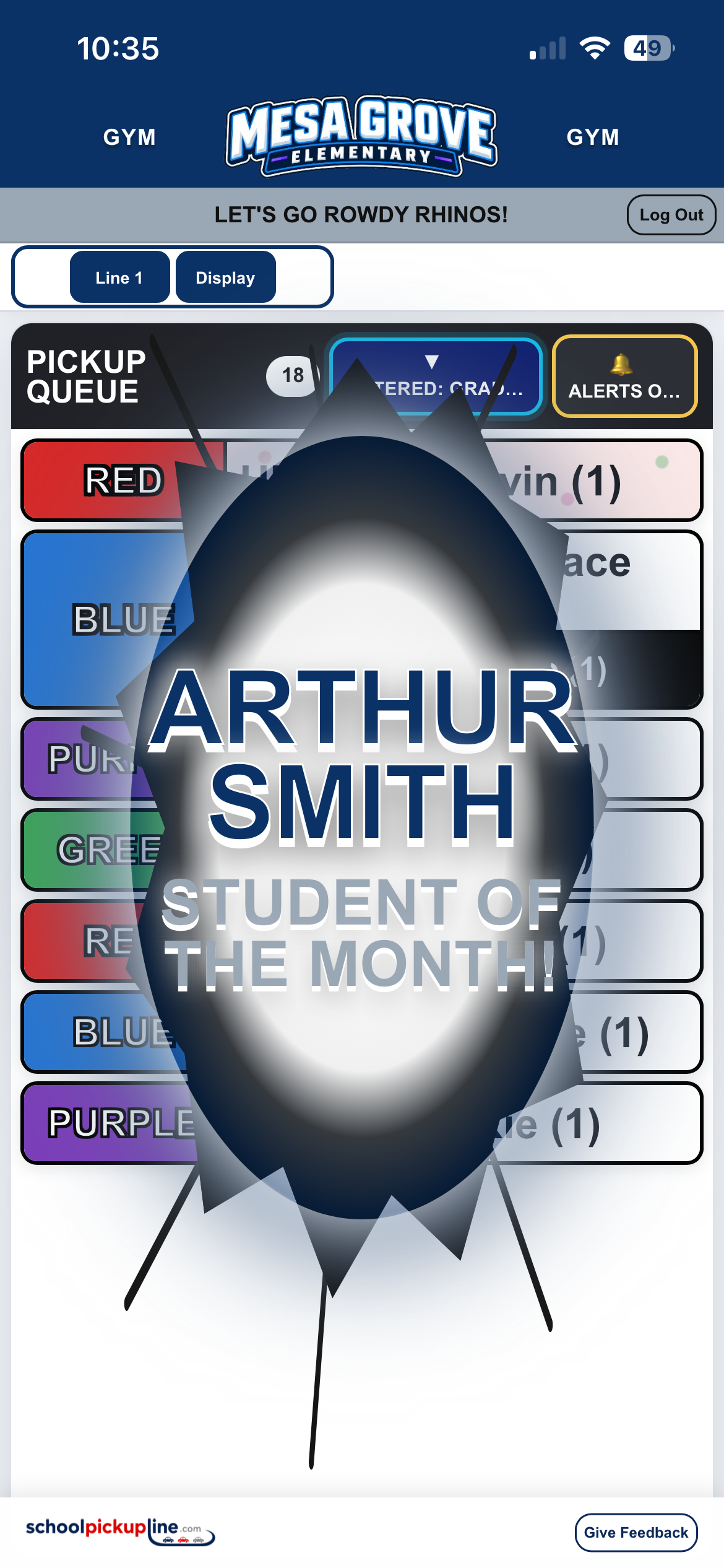 SchoolPickupLine mobile pickup display
